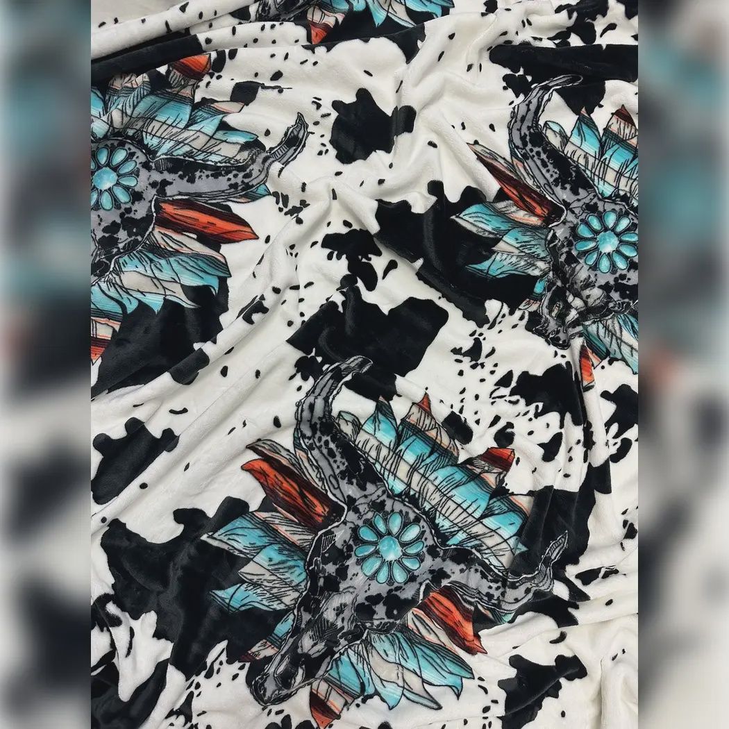 NEW SERAPE STEER FLOWER COW PRINT BLANKET