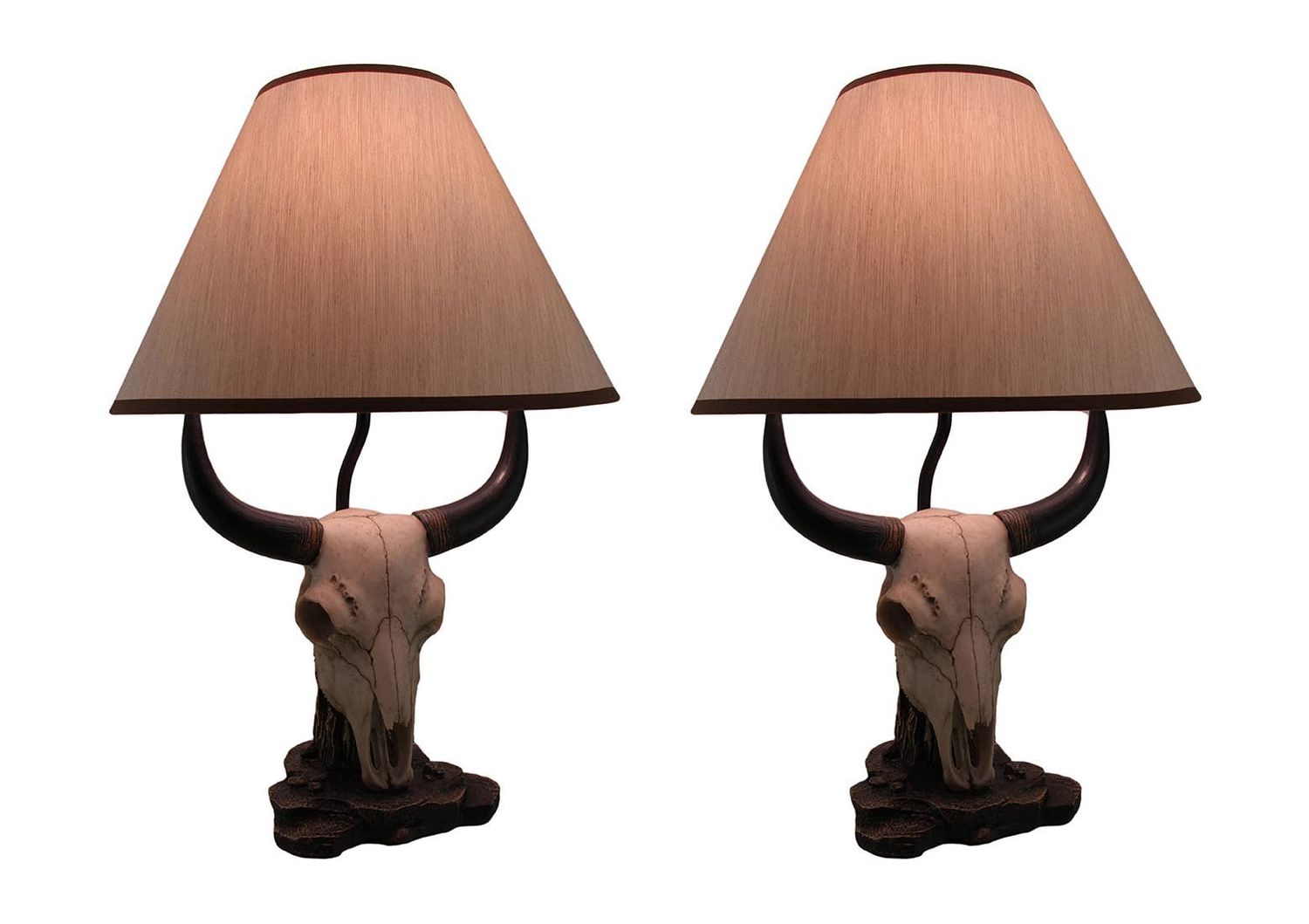 Bull Skull Table Lamp with Beige Fabric Shade