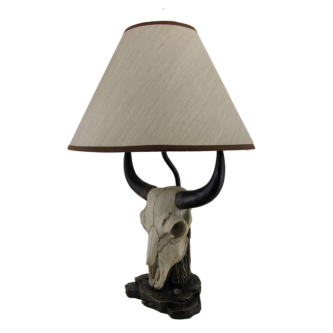 Bull Skull Table Lamp with Beige Fabric Shade, Standard: Single