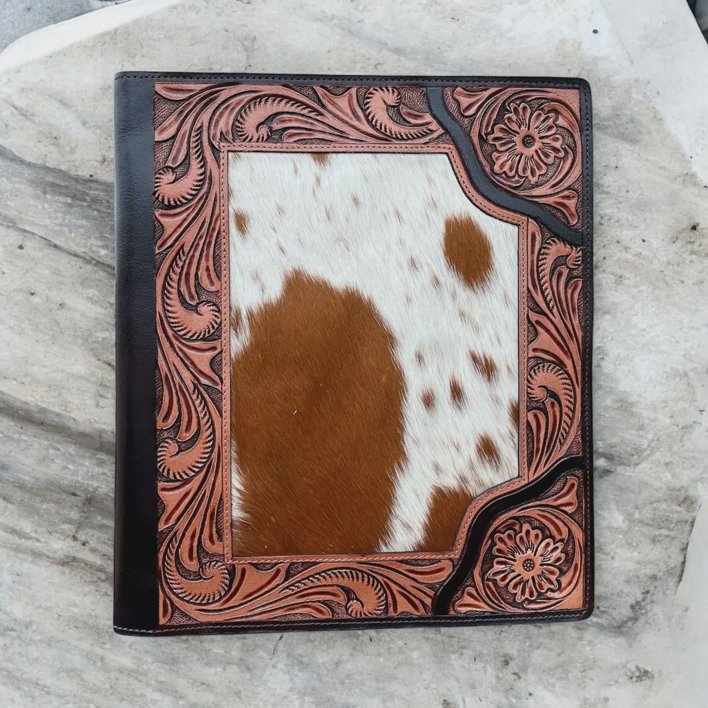 Tooled Leather &amp; Cowhide Business Folder – 12x11”