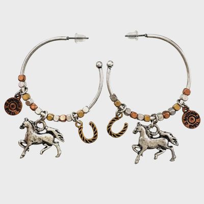 Horse Horseshoe Bullet Shell Western C Hoop Earrings.