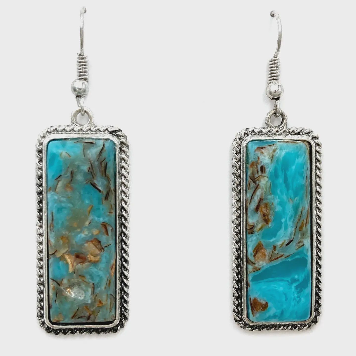 Turquoise Rectangle Western Dangle Earrings