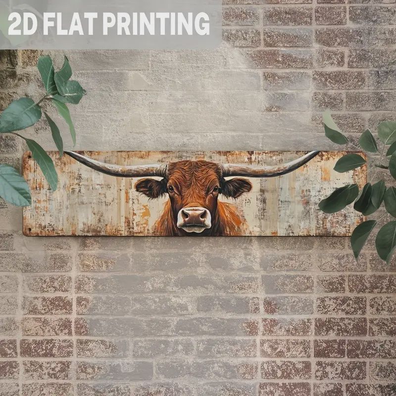 Rustic Longhorn Cattle Metal Wall Art Sign