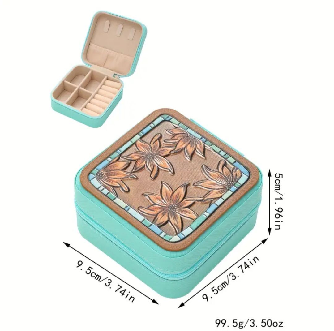 Boho chic  Faux  Leather Travel Jewelry Box, Colour: Floral