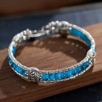Boho-Chic Turquoise &amp; Feather Pendant Bracelet