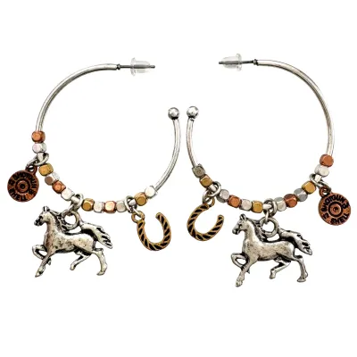 Horse Horseshoe Bullet Shell Western C Hoop Earrings.
