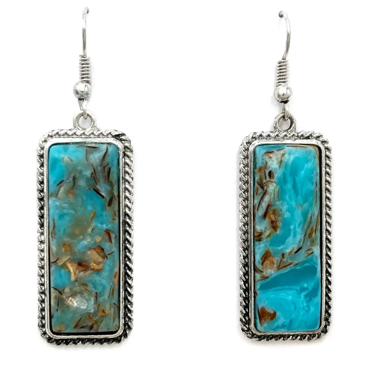 Turquoise Rectangle Western Dangle Earrings