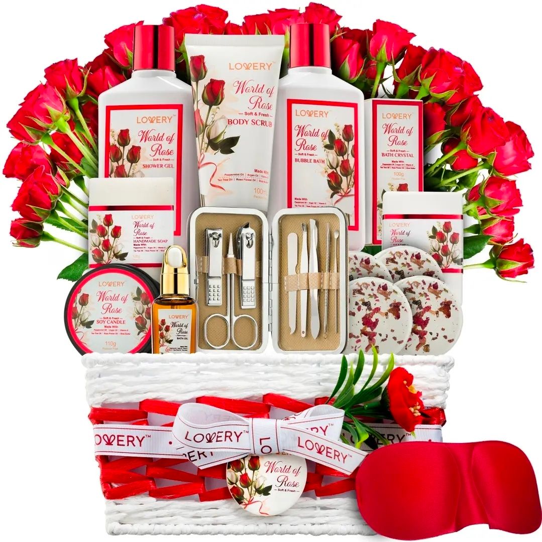 “Red Rose Spa Gift Basket – 11-Piece Bath & Body Self-Care Set with Aromatherapy & Jade Tools “Red Rose Spa Gift Basket – 11-Piece Bath & Body Self-Care Set with Aromatherapy & Jade Tools