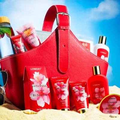Japanese Cherry Blossom Bath Set, 25PC Spa Leather Bag