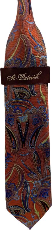 Burnt Orange/Blue Microfiber Tie & Hanky Set