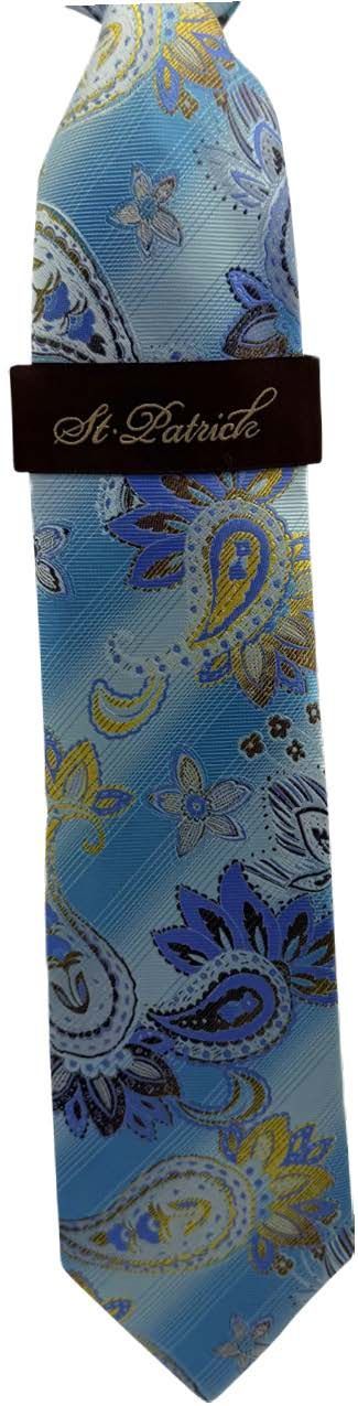Brown/Aqua/Blue Microfiber Tie & Hanky Set
