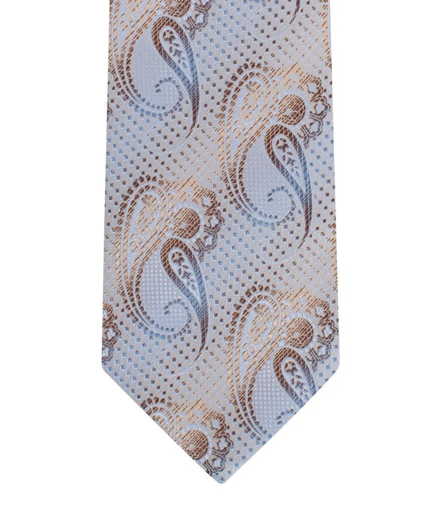 Tan/Blue Microfiber Tie & Hanky Set