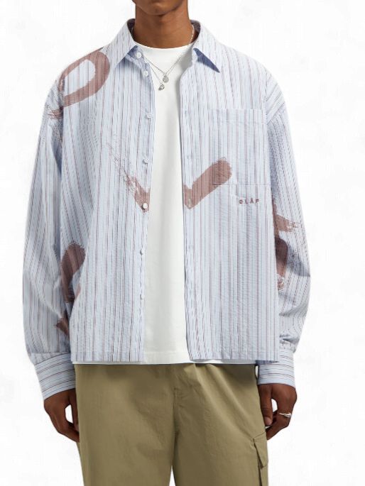 ØLÅF - BRUSHSTROKE LOGO STRIPE LS SHIRT