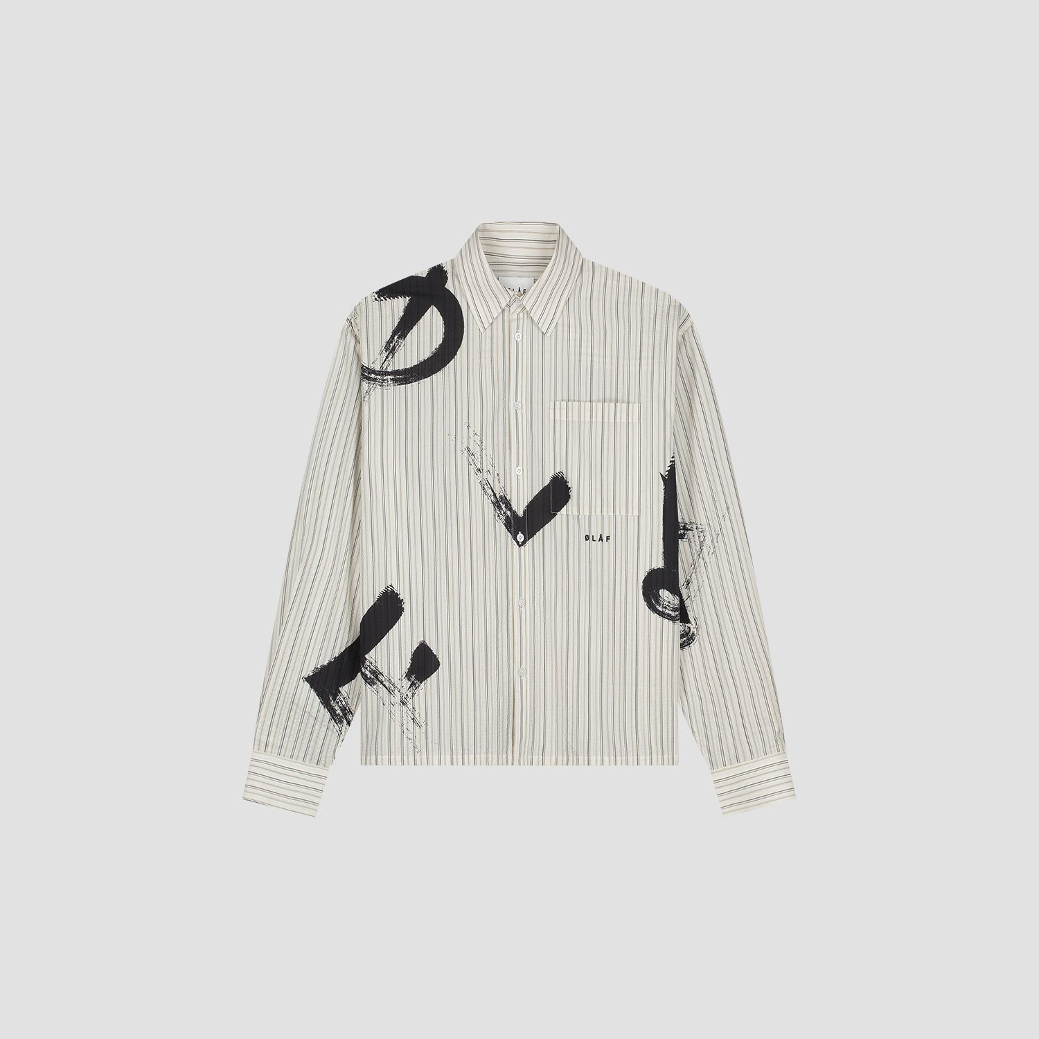 ØLÅF - BRUSHSTROKE LOGO STRIPE LS SHIRT, Color: CHARCOAL/WHITE, Size: XS
