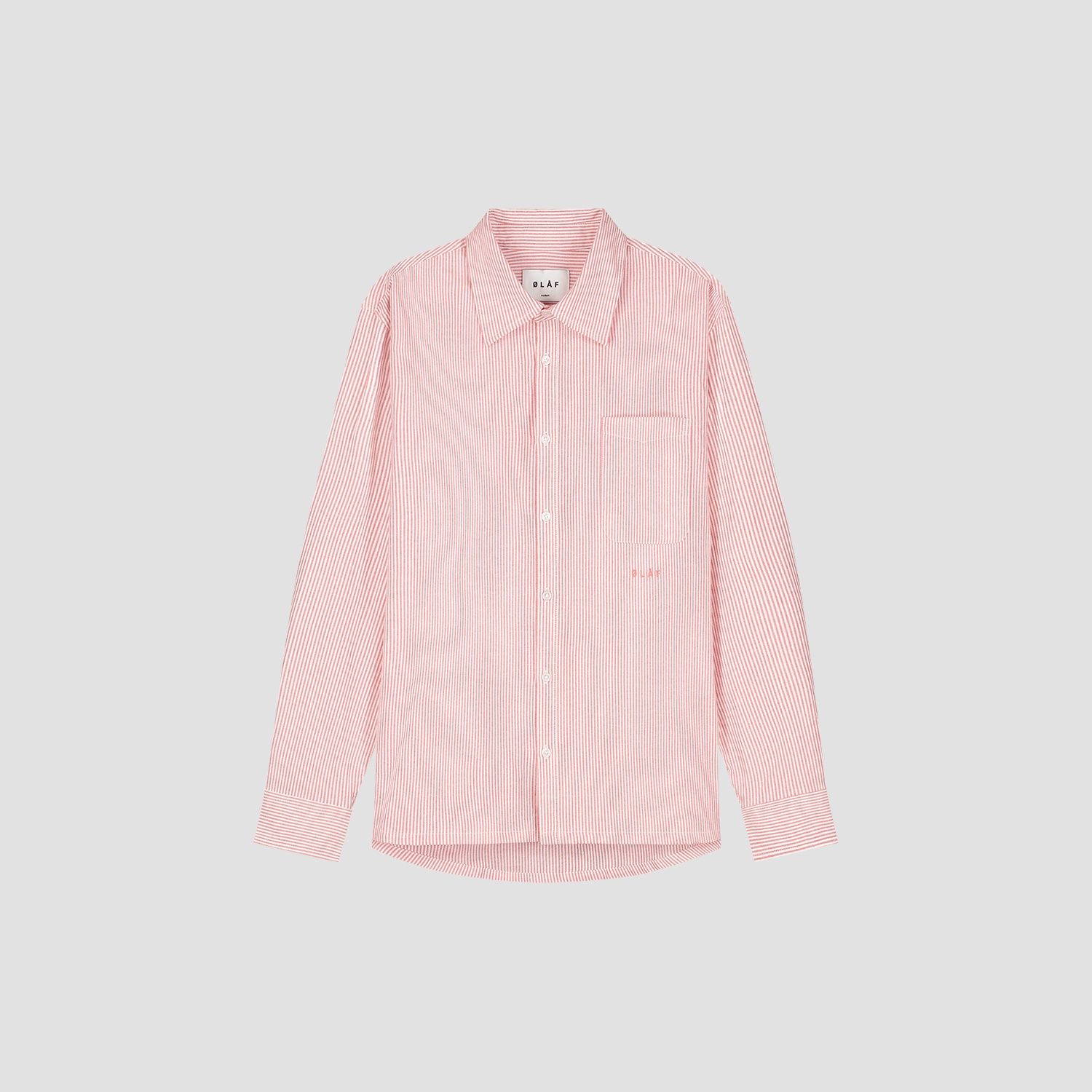 ØLÅF - OVERSIZED STRIPE OXFORD SHIRT, Color: BURNT CORAL, Size: XS