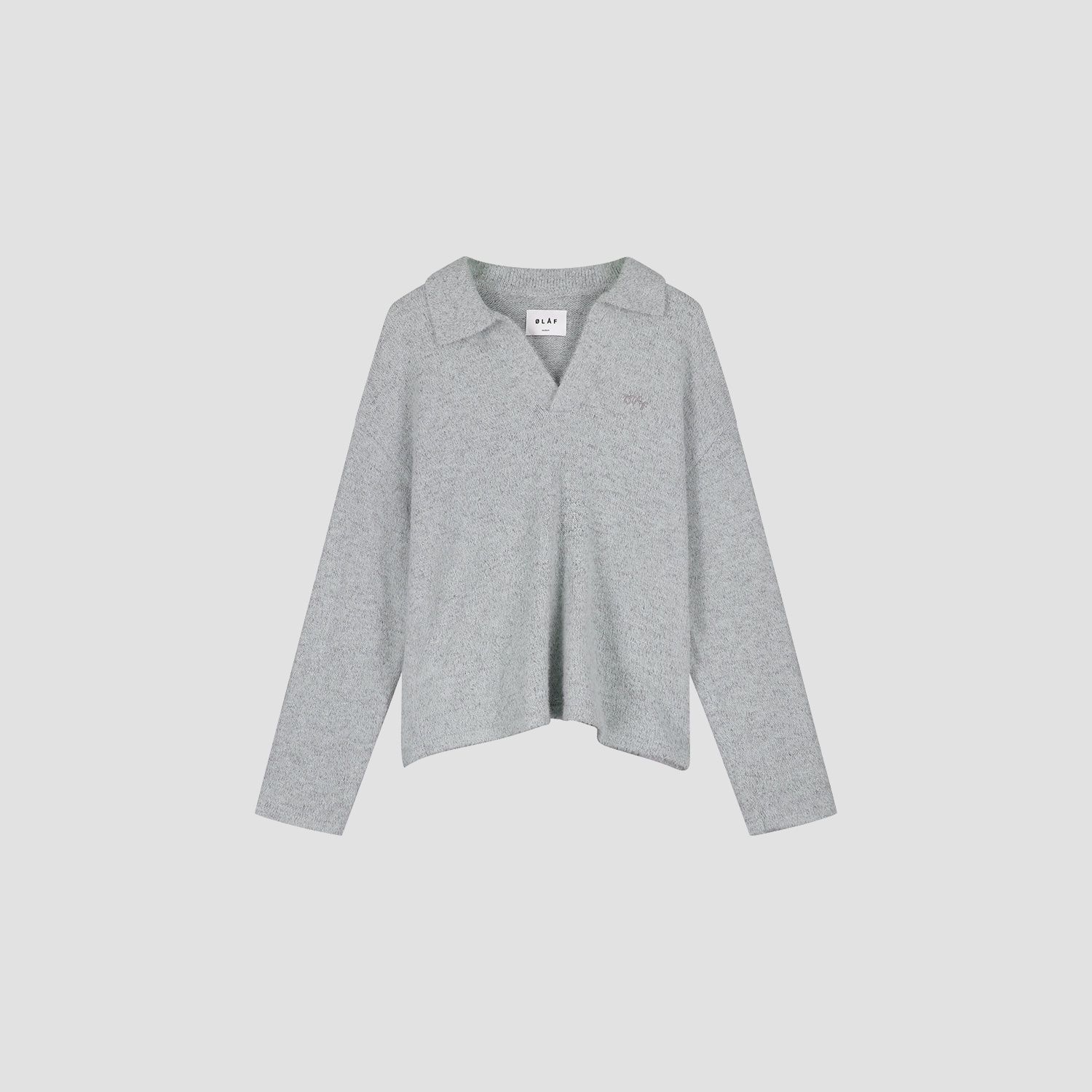 ØLÅF - SIGNATURE KNITTED POLO, Color: HEATHER GREY, Size: XS