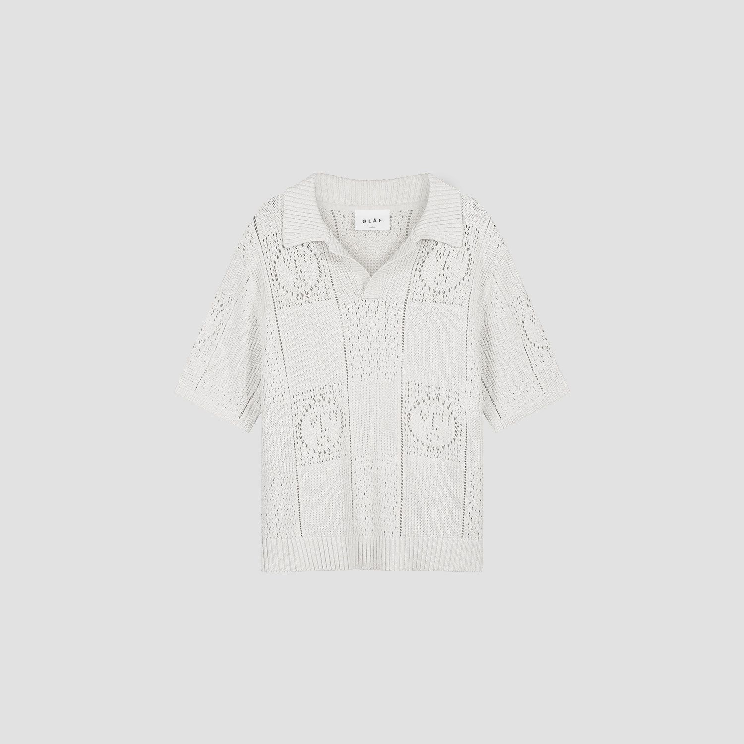 ØLÅF - FACE LOGO KNIT POLO, Color: OFFWHITE, Size: XS