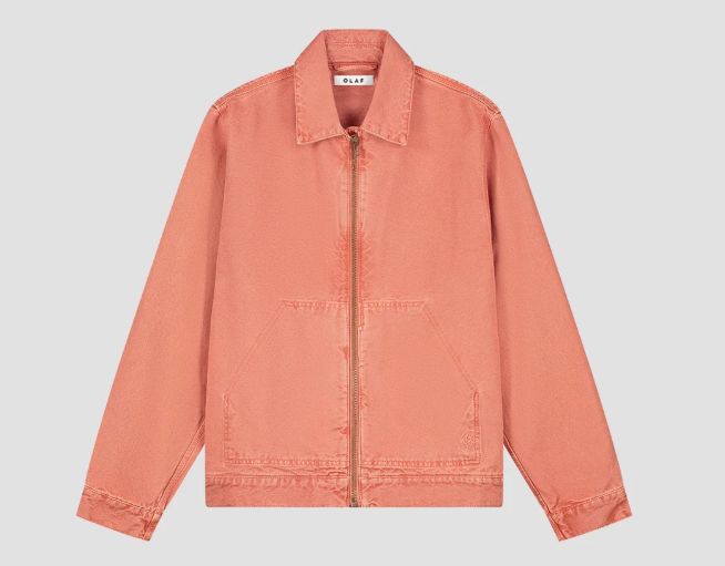 ØLÅF - WASHED CANVAS JACKET, Color: BURNT CORAL, Size: XS