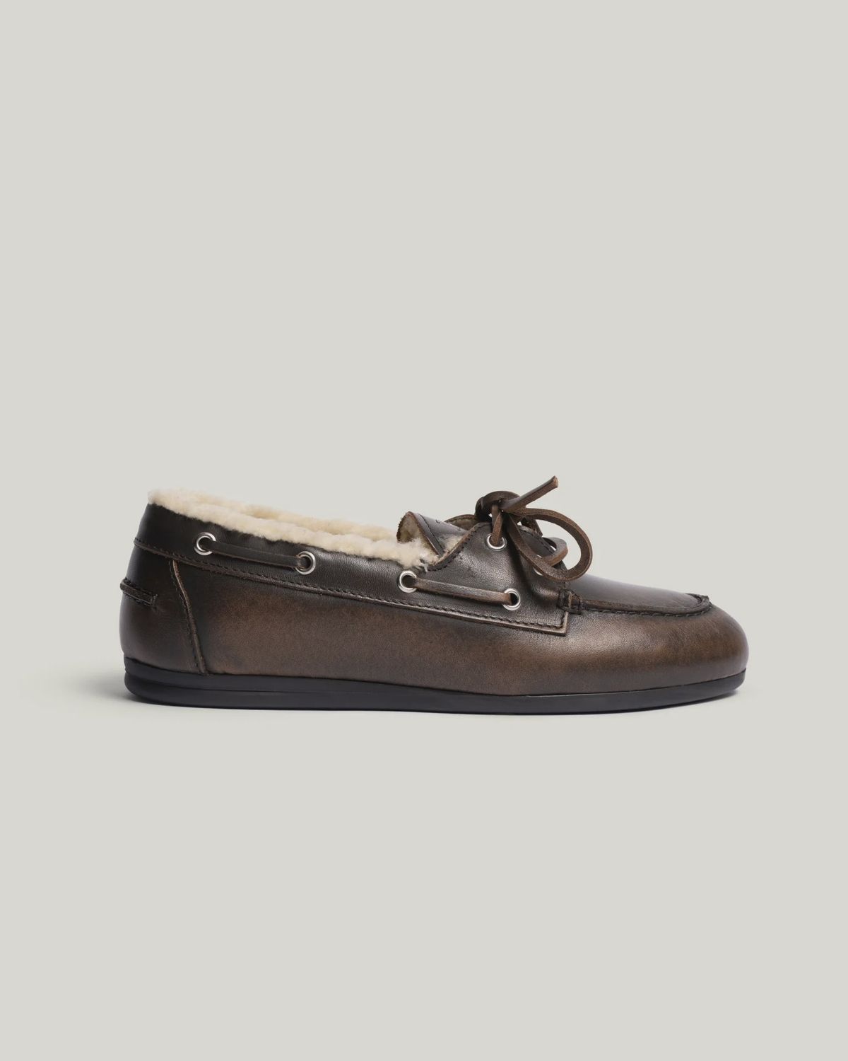 POSA - Boat Loafer Veg-Shearling Leather, Color: Coffee, Size: 37