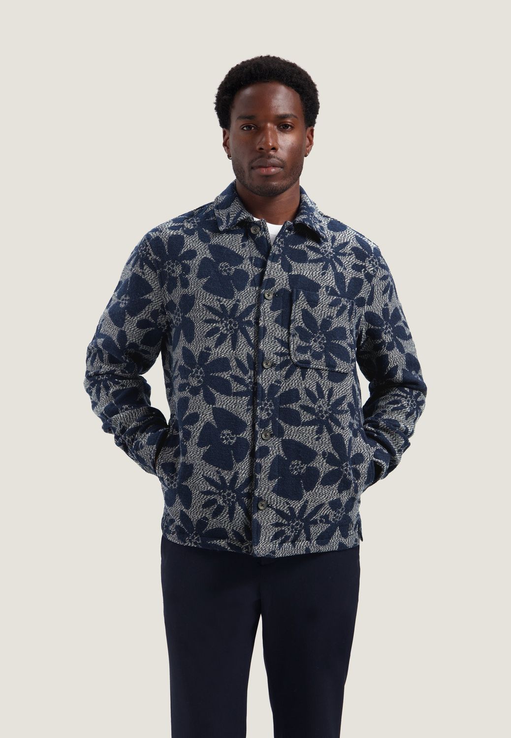 DSTREZZED Lino Damast Overshirt Dk. Navy, worn