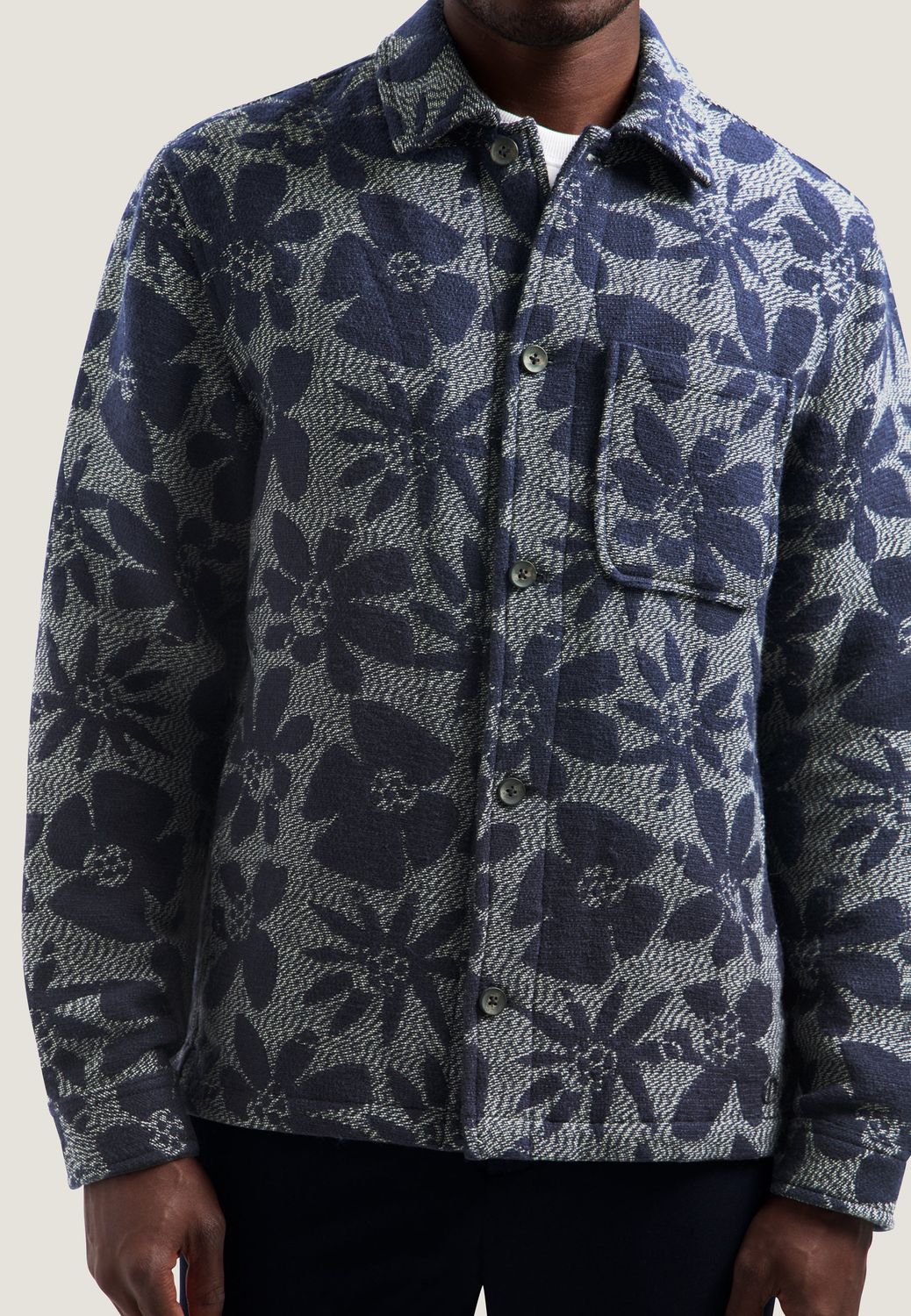 DSTREZZED Lino Damast Overshirt Dk. Navy, detail