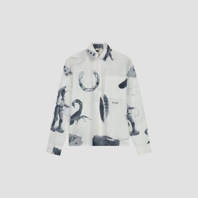 ØLÅF Cowboy AOP Boxy Shirt White/Navy, front
