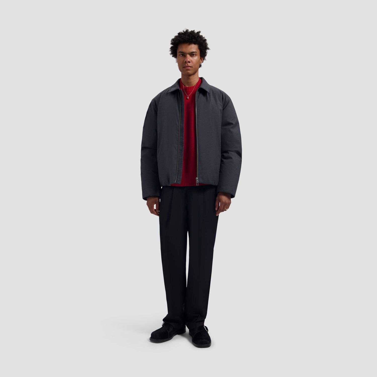 ØLÅF Peached Padded Jacket Charcoal, worn, full look