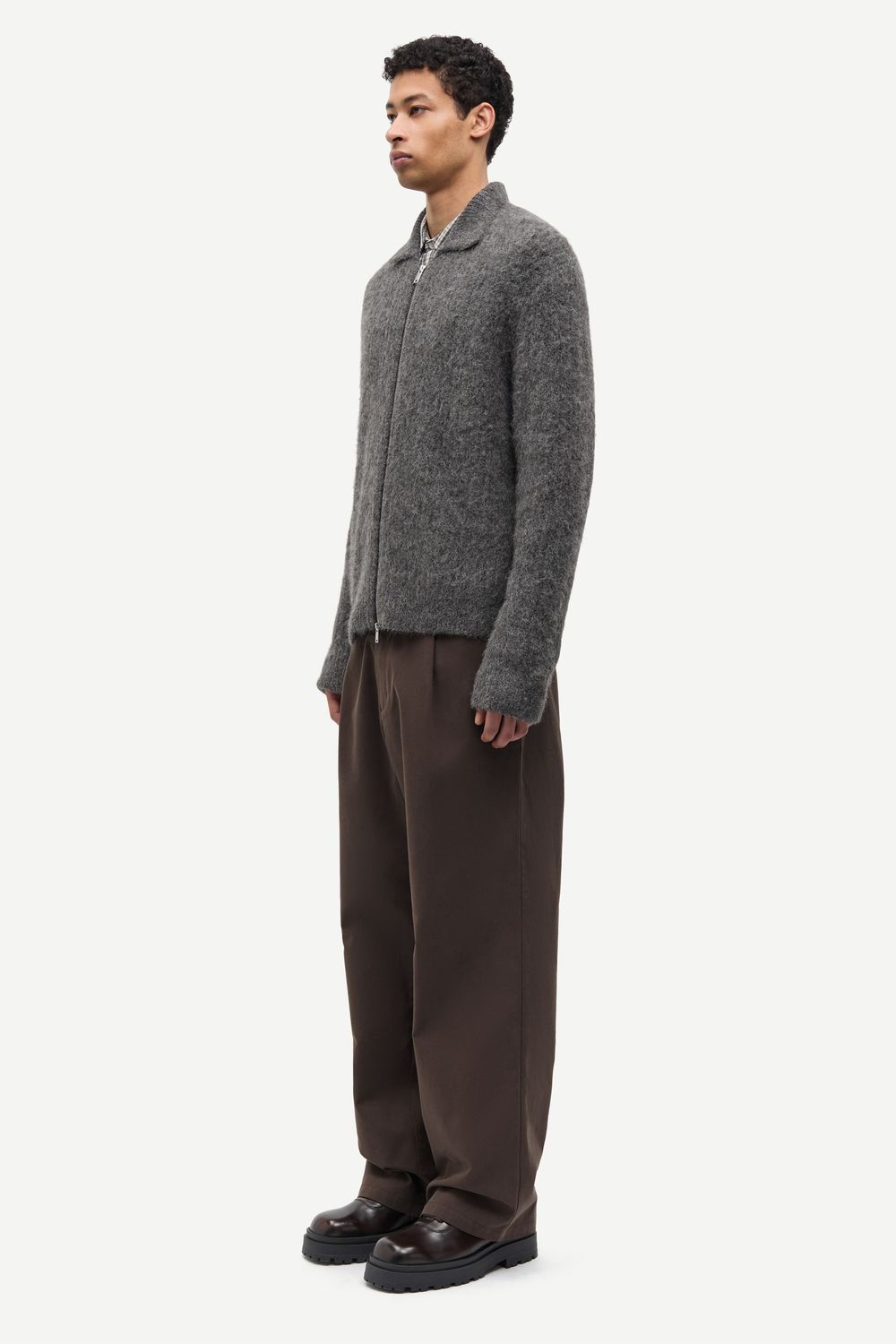 SAMSØE SAMSØE Sajob Zip Cardigan Dark Grey Mel., worn