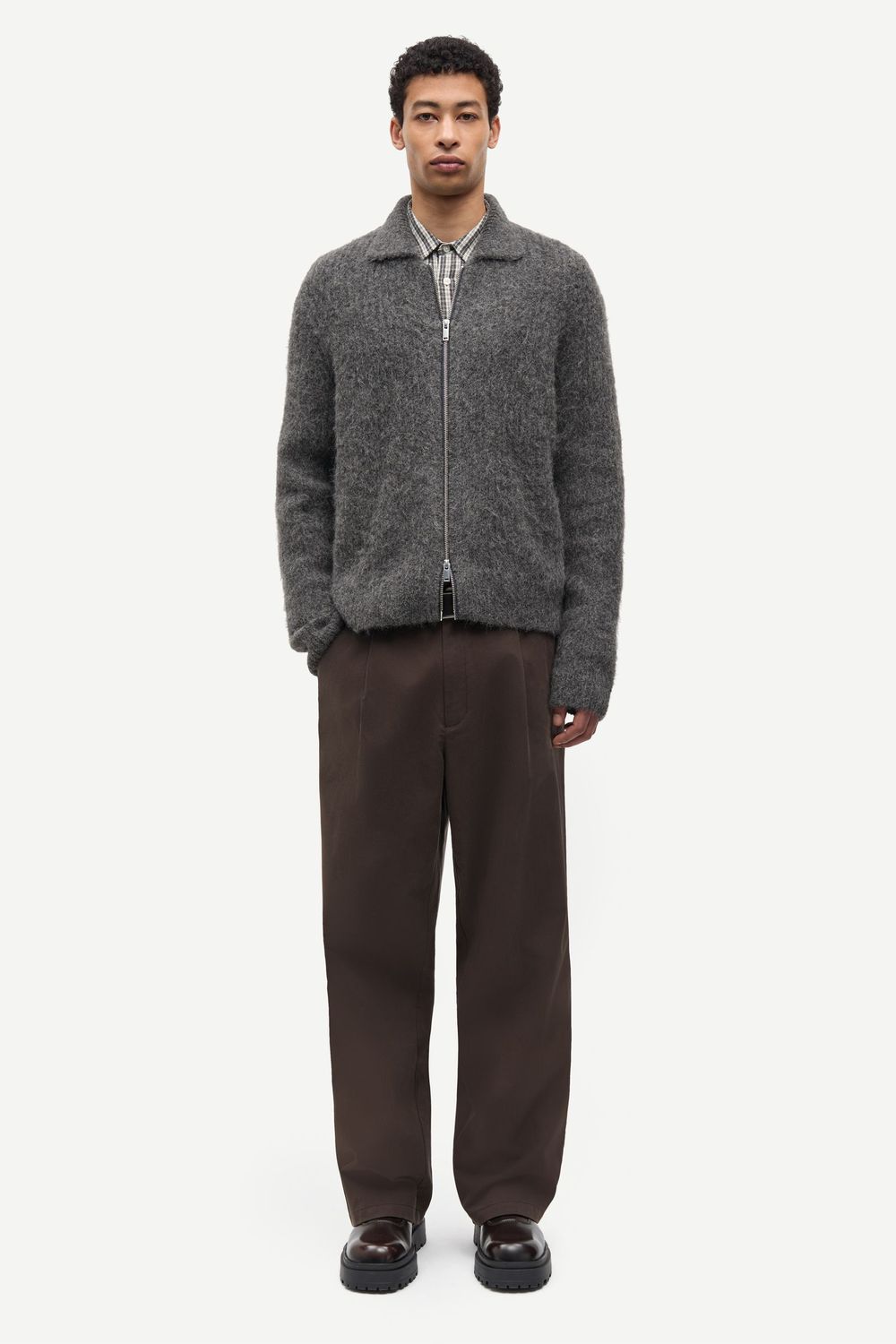 SAMSØE SAMSØE Sajob Zip Cardigan Dark Grey Mel., worn