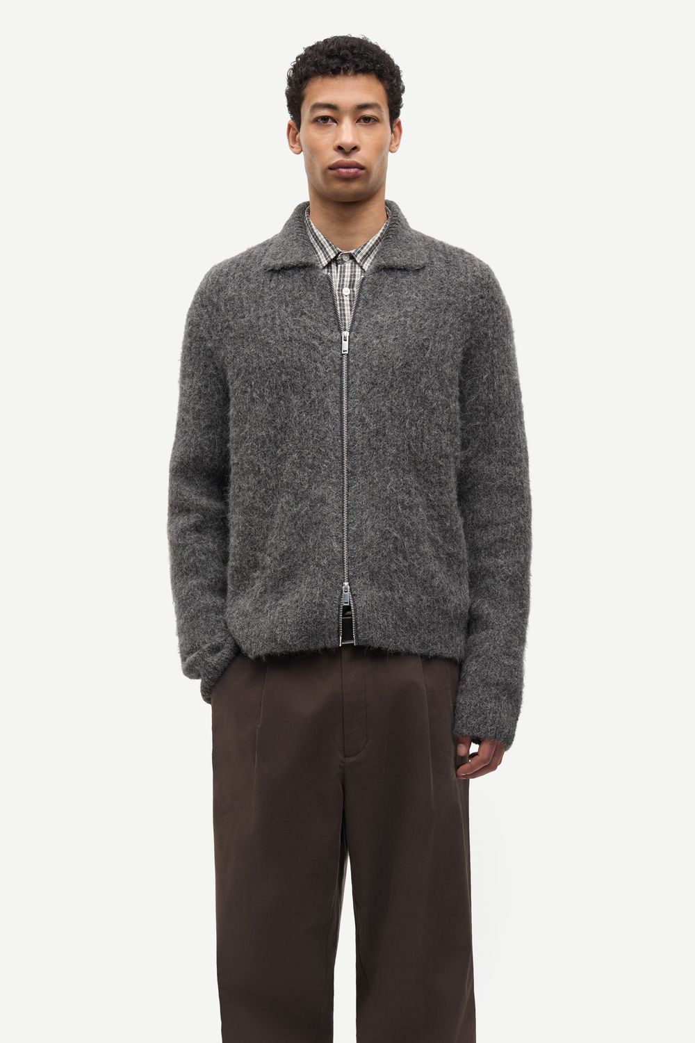 SAMSØE SAMSØE Sajob Zip Cardigan Dark Grey Mel., worn