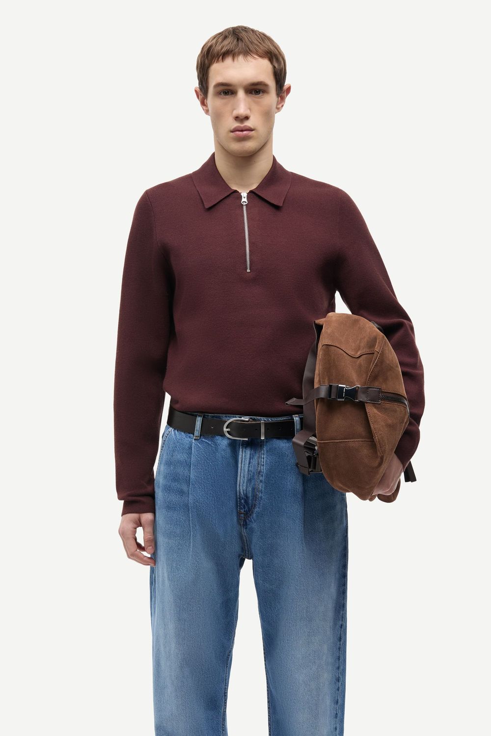 SAMSØE SAMSØE Guna Half Zip Bitter Chocolate, worn