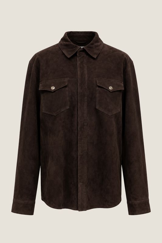 ALTER EGO Rocco Suede Overshirt Coffee, worn