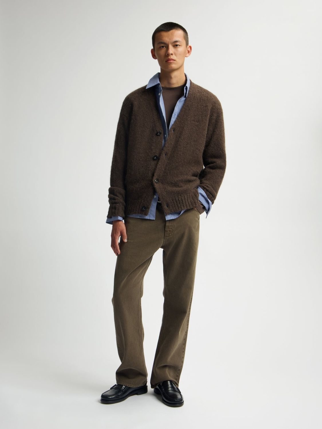 ØLÅF Hairy Texture Cardigan Bracken, worn, full look
