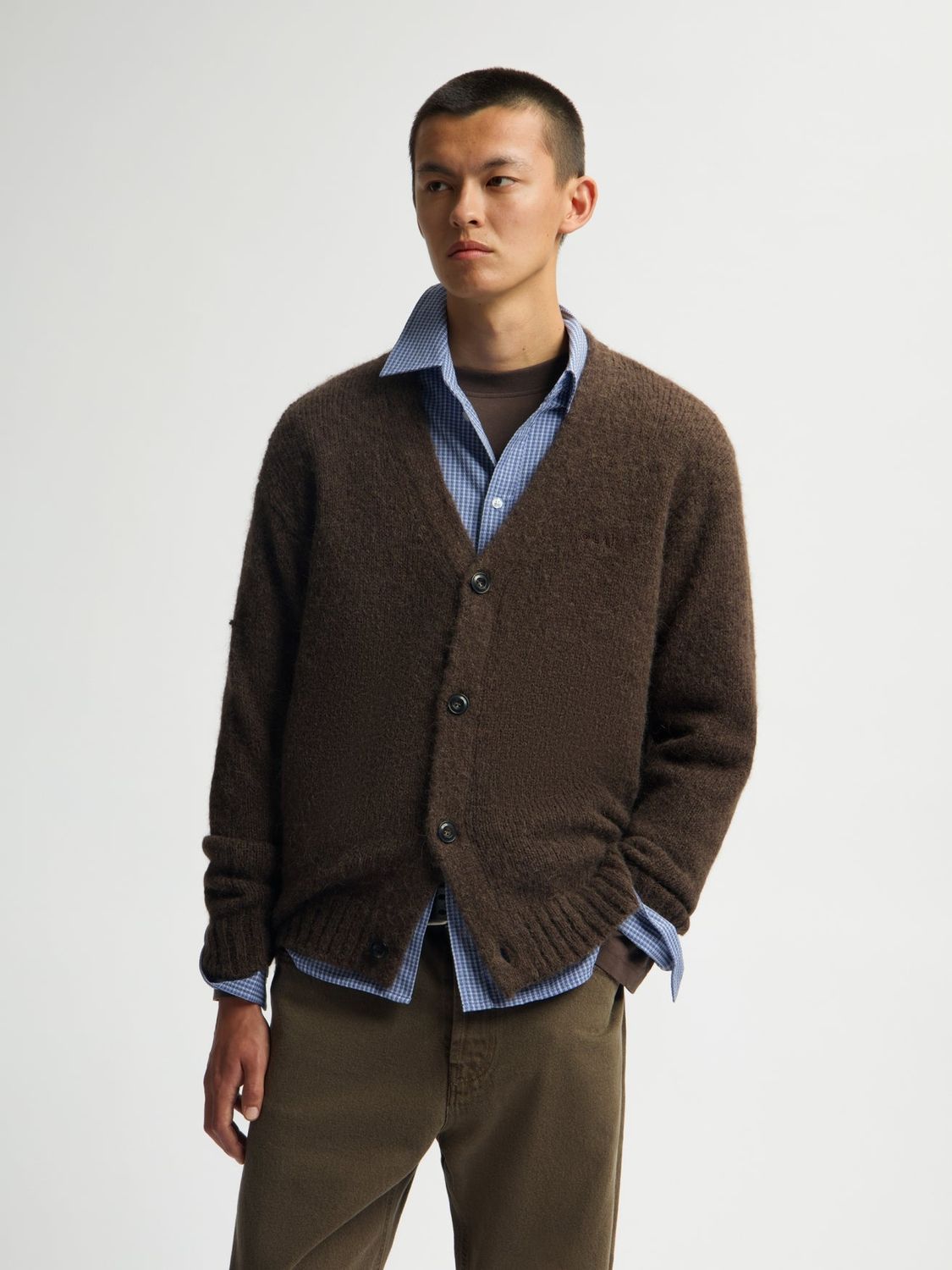 ØLÅF Hairy Texture Cardigan Bracken, worn