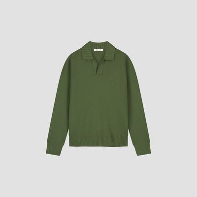 ØLÅF Essential Knitted Polo Kombu Green, front