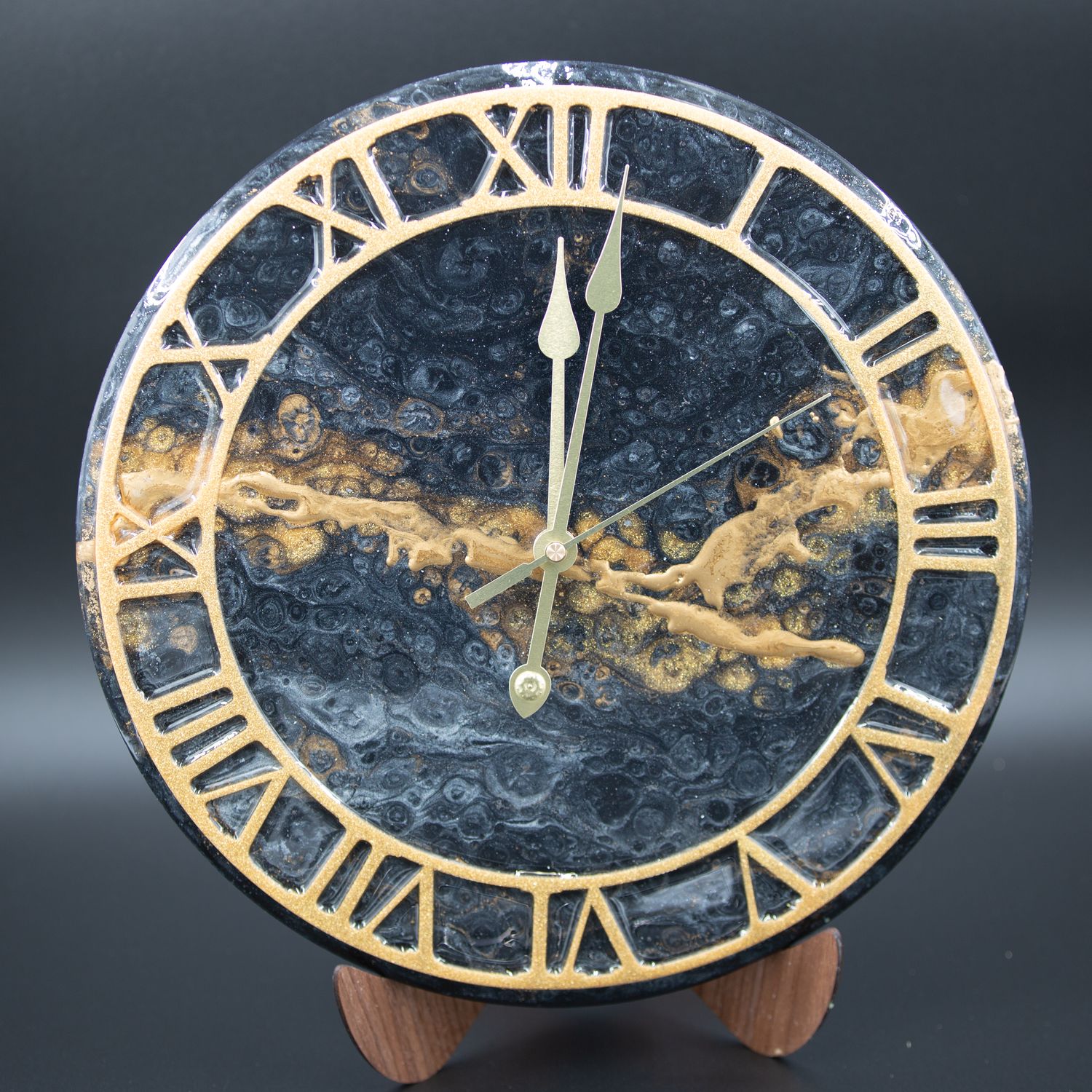 Handcrafted Black and Gold 14" Art-Nouveau Clock