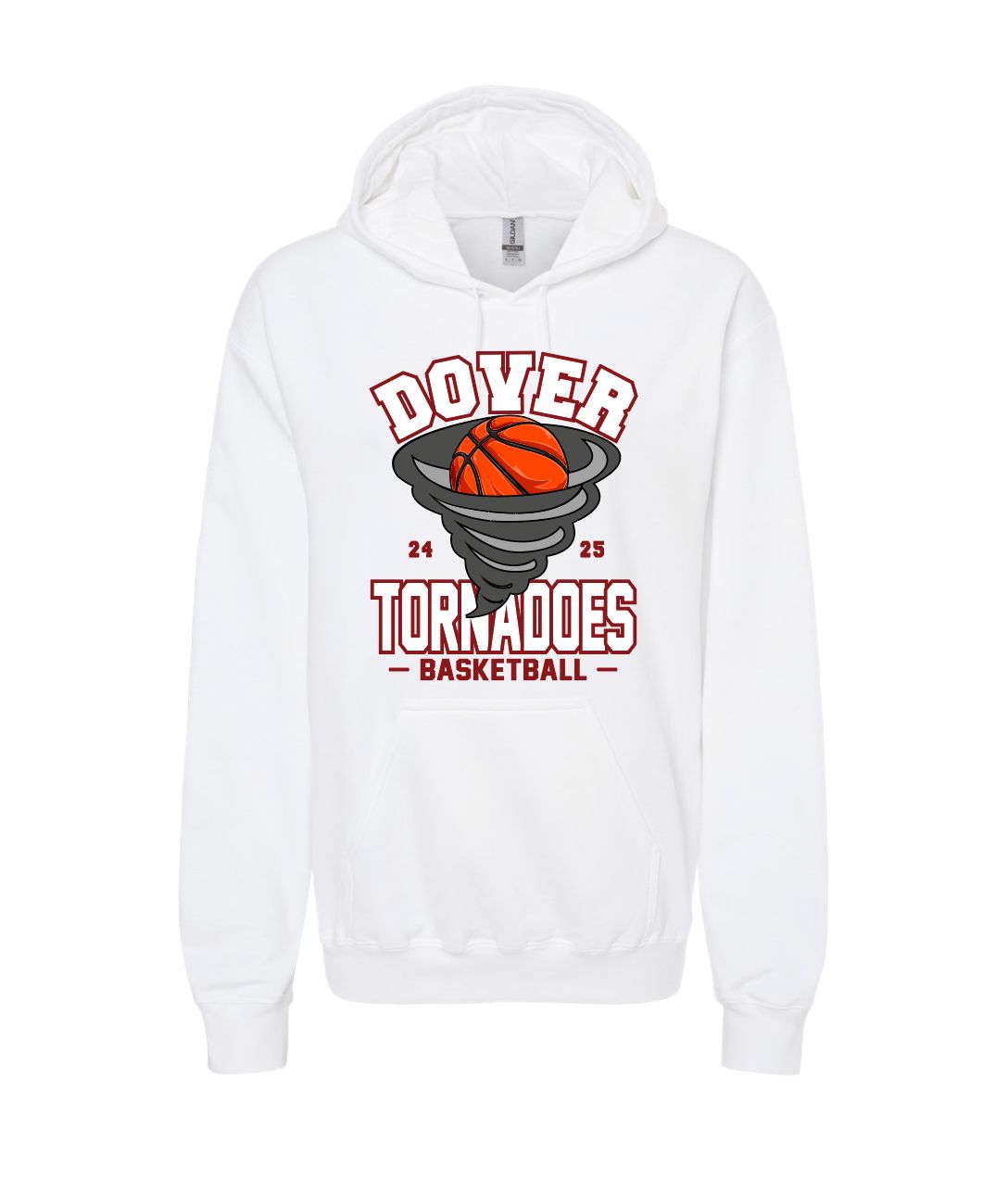 White Gildan Unisex Softstyle® Midweight Hooded Sweatshirt Dover Basketball with Tornado