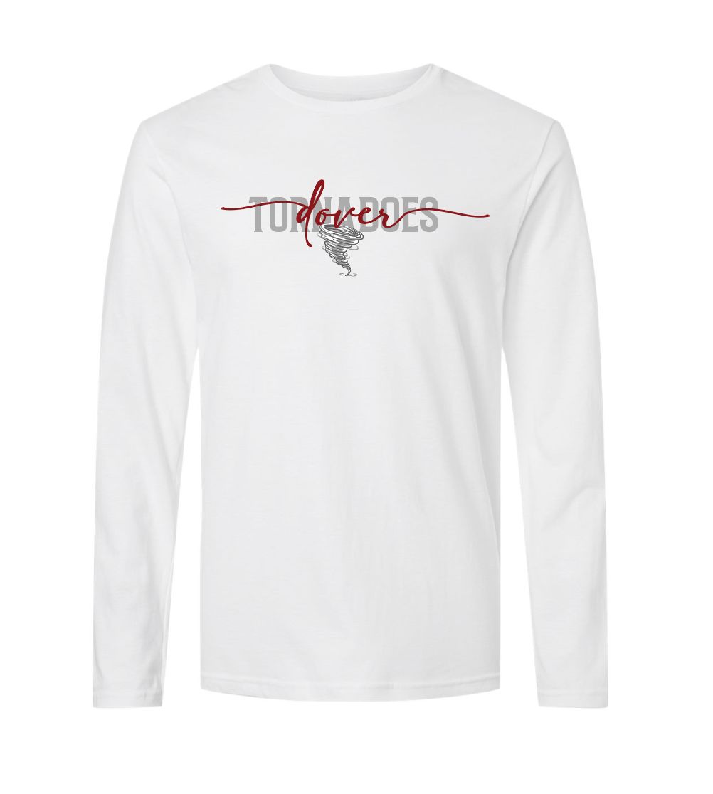 White Gildan Unisex Softstyle® Long Sleeve T-Shirt Red Dover Tornadoes Basketball script dover