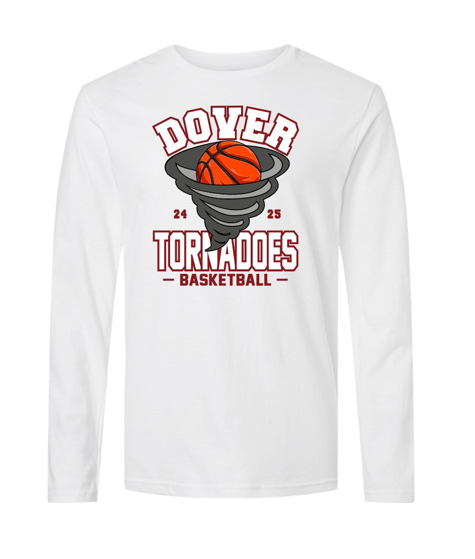 White Gildan Unisex Softstyle® Long Sleeve T-Shirt Dover Basketball with Tornado