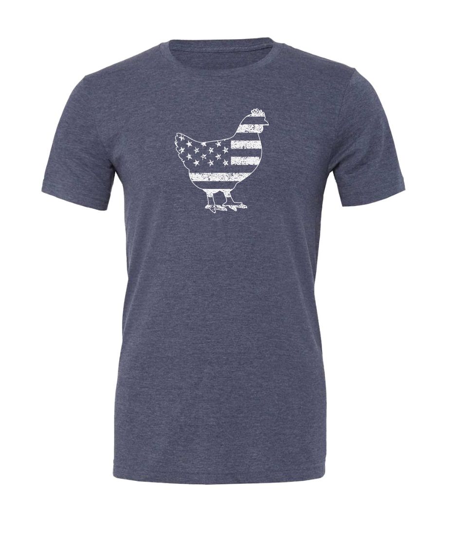 Patriotic Chicken; Heather Navy Bella+Canvas CVC Jersey Tee