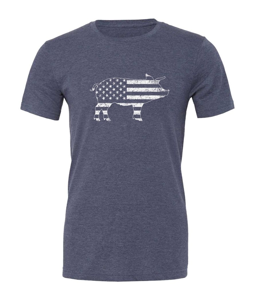 Patriotic Pig / Hog; Heather Navy Bella+Canvas CVC Jersey Tee