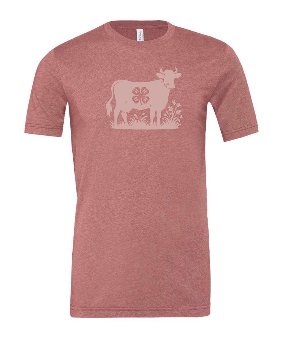 4H Cow Silhouette Heather Mauve Bella+Canvas CVC Jersey Tee