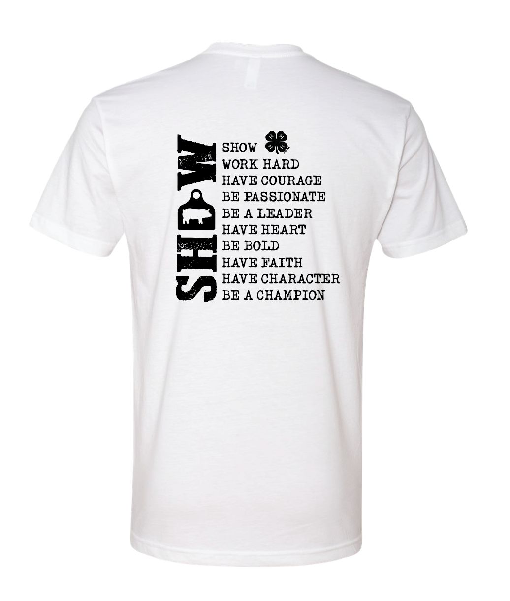 4H Pig/Hog Show Shirt; White Bella+Canvas CVC Jersey Tee