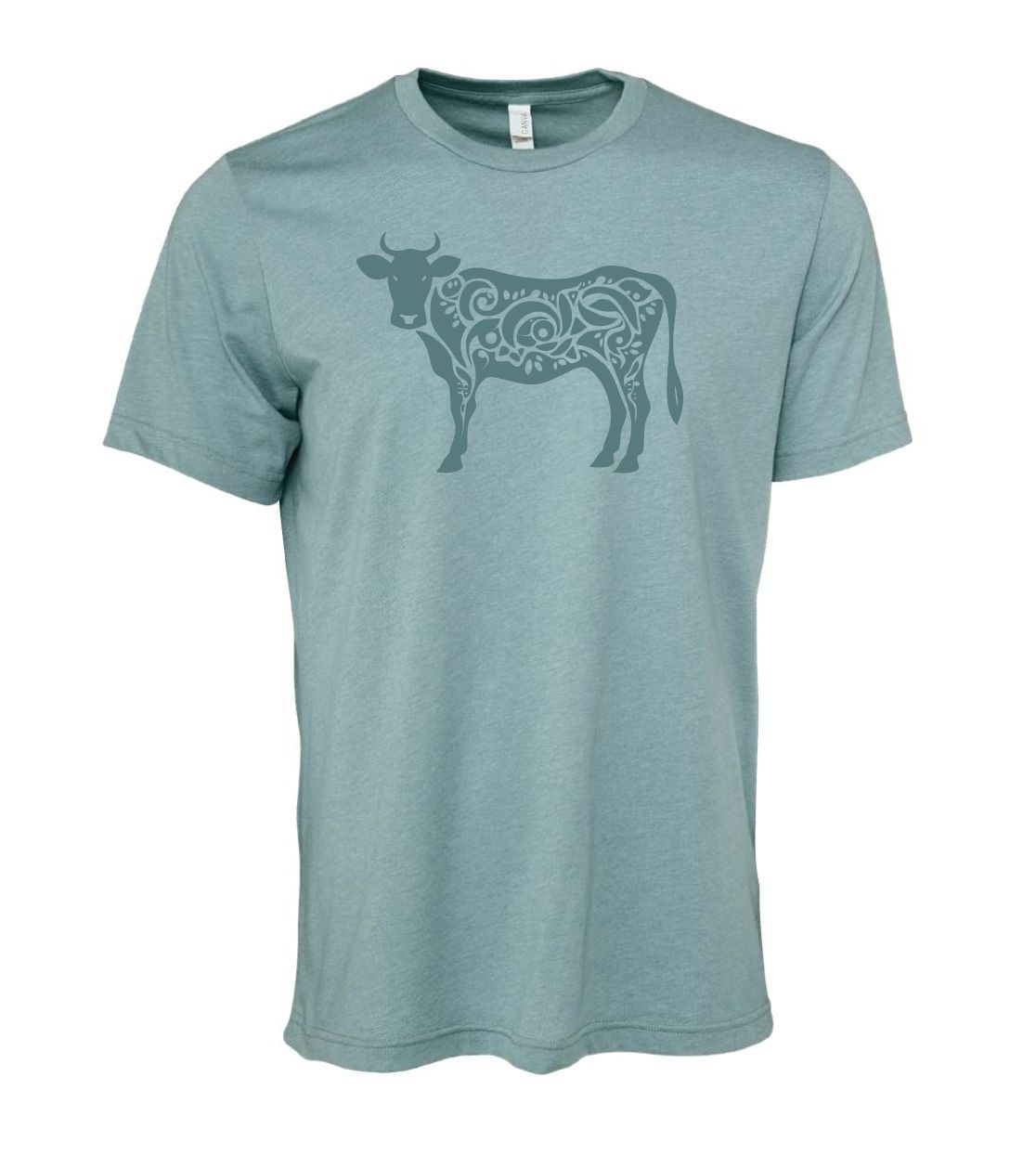 Floral Cow Silhouette Tee; Blue Lagoon Bella+Canvas CVC Jersey Tee