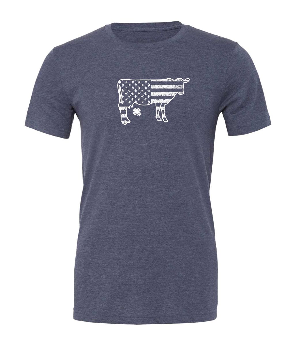 Patriotic Cow; Heather Navy Bella+Canvas CVC Jersey Tee