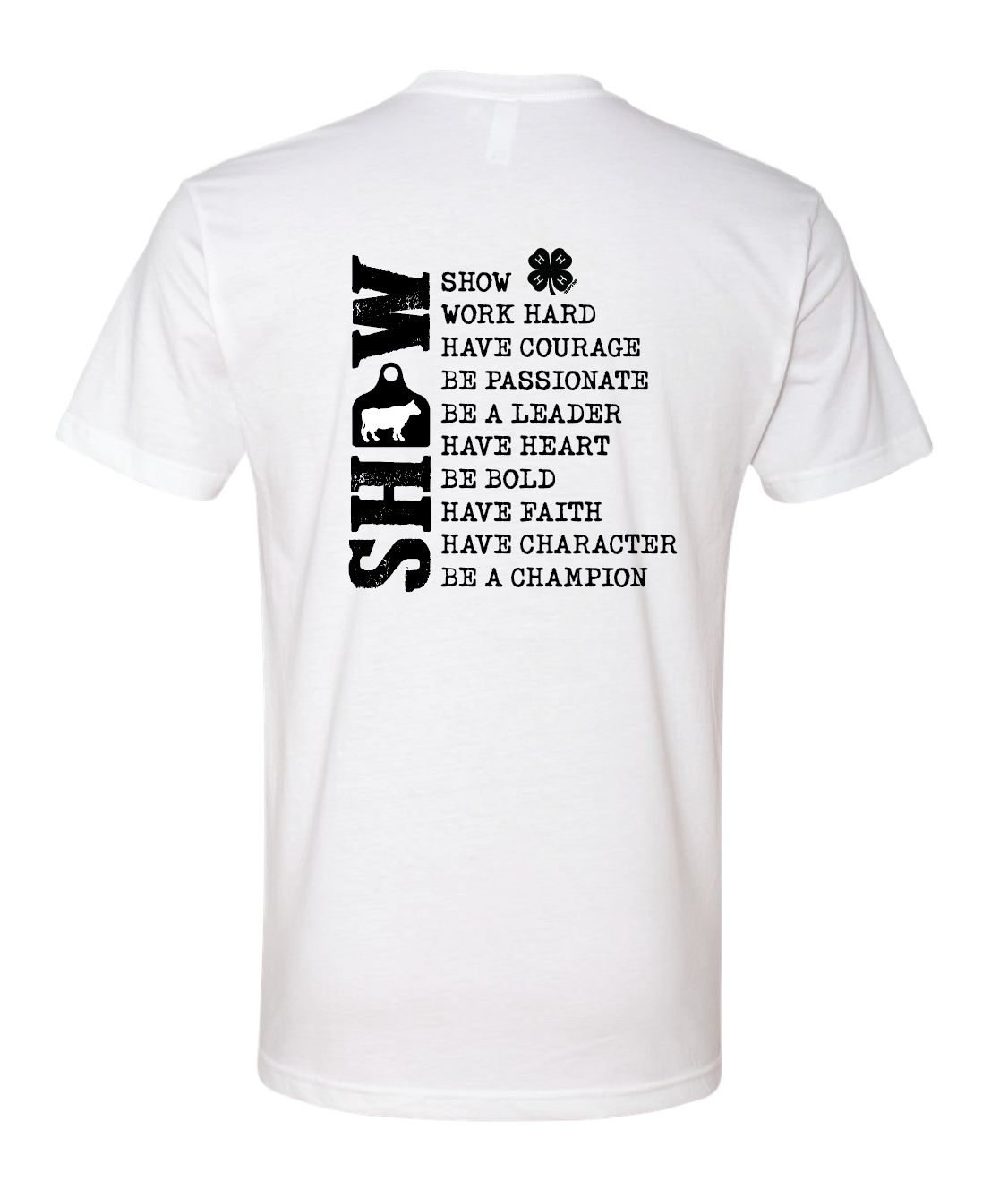 4H Cow Show Shirt; White Bella+Canvas CVC Jersey Tee