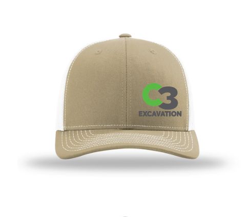 Richardson 112 Tan &amp; White hat with embroidery.