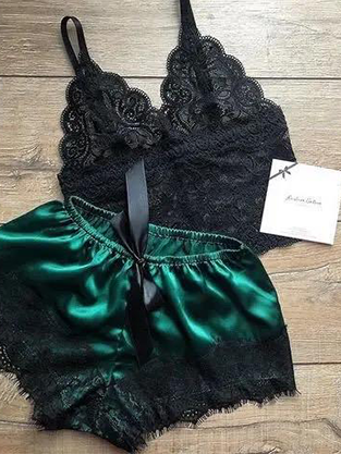 Summer Sexy Lingerie pajamas Set Women Silk Set Satin Short Pajama Set