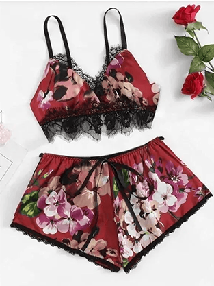 Sexy Lingerie Night Dress Sling Pajama Set Women’s Satin Short Pajama Silk Underwear Set