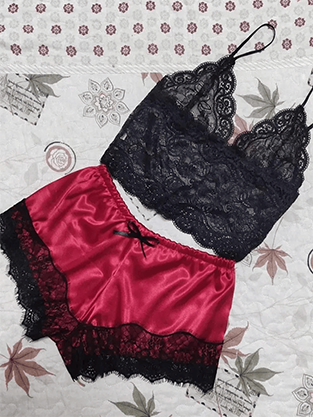 Summer Sexy Lingerie pajamas Set Women Silk Set Satin Short Pajama Set